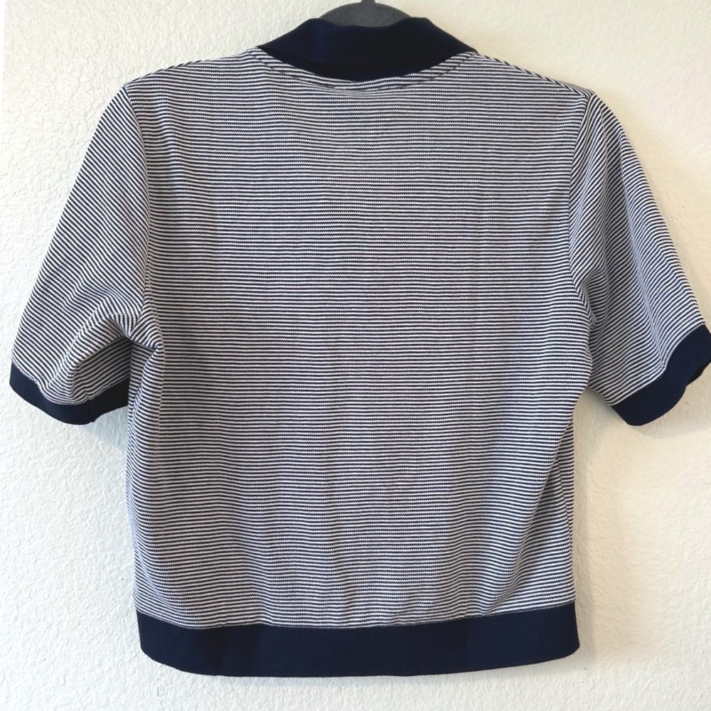 Madewell Nautical Coastal Navy White Striped Short Sleeve Polo Shirt Small NWT - Picture 2 of 7